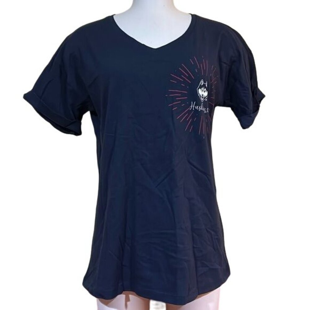 UConn Huskies NCAA Women’s Medium Shirt Navy Blue V-neck Cotton New